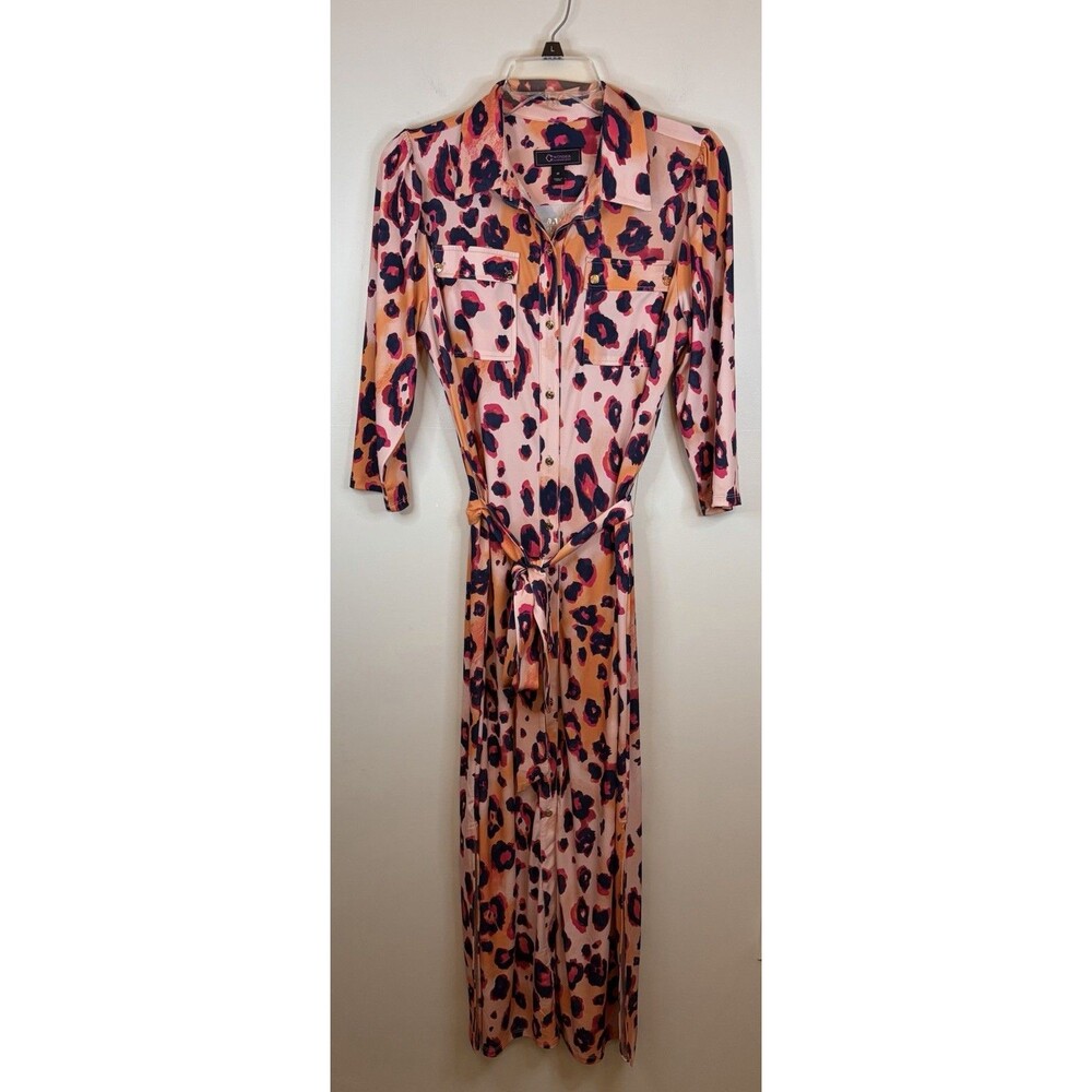 C WONDER by Christian Siriano Leopard Print Maxi Shirt Dress Melon Cloud Medium - Picture 2 of 14